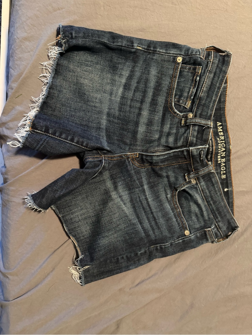 American Eagle Outfitters Men's Dark Blue Frayed Denim Cutoff Shorts